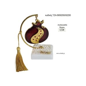 ρόδι κόκκινο σμάλτο σε ημικύκλιο πάνω σε βότσαλο